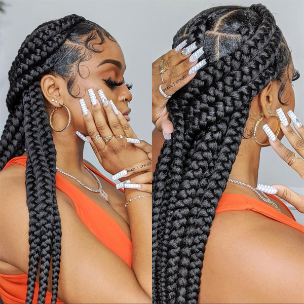 Large knotless braids using extension hair